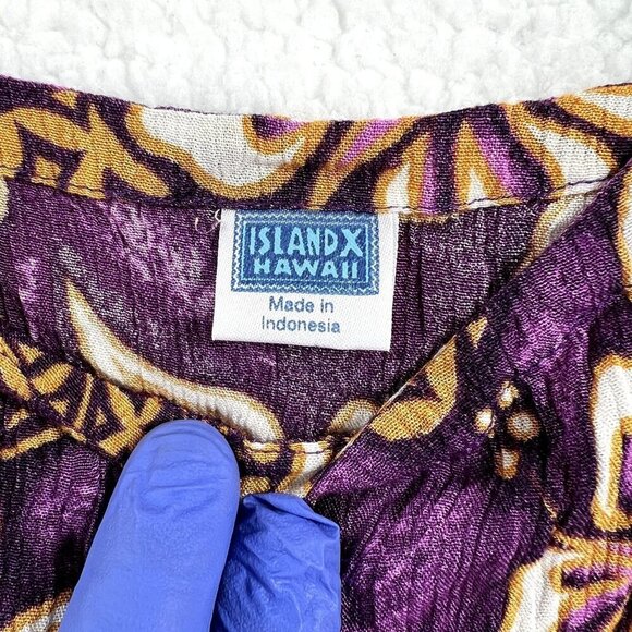Island X Hawaii Womens S Gauze Cami Purple Hibiscus Tropical Luau Top Vacation - Picture 7 of 9